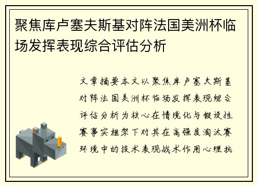 聚焦库卢塞夫斯基对阵法国美洲杯临场发挥表现综合评估分析
